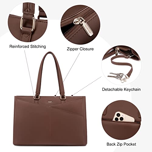 LOVEVOOK Laptop Bag for Women 15.6 Inch Tote Bags Waterproof Leather Briefcase Computer Women Business Office Work Bag,Dark Brown by LOVEVOOK - Image 5
