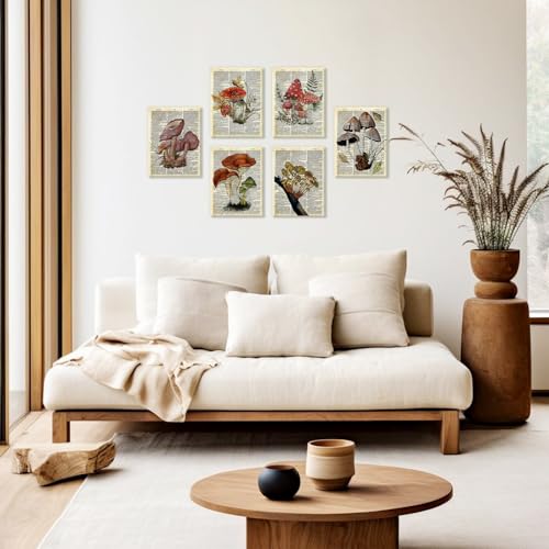Image of CHDITB Vintage Mushroom Canvas Wall Art, Antique Dictionary Page Fungi Print, Botanical Mushroom Wall Decor, Retro Mycology Framed Poster, Nature Inspired Artwork For Kitchen Living Room Decor 12 inchX16 inch