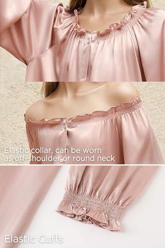 Image of PRODESIGN Long Nightgowns for Women - Long Sleeve Vintage Off the Shoulder Sleepwear Victorian Nightdress Button Up Nightgown