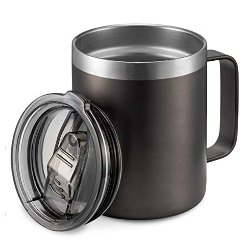 12oz Stainless Steel Insulated Coffee Mug with Handle Double Wall Vacuum Travel Mug Tumbler Cup with Sliding Lid Gray