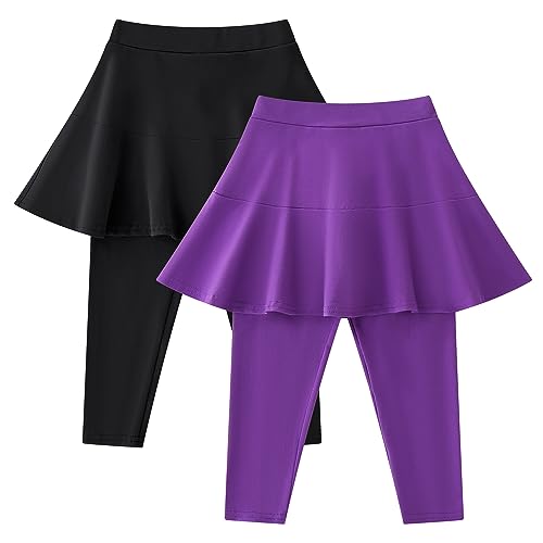 Image of StyleSavvy Trendy Girls' Leggings with Skirt - 2 Pack of Cotton Ruffle Skirt Pants for Kids for 3-8 Years