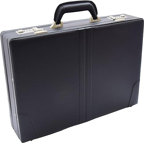 Faux Leather Briefcase Classic Traditional Attache Black