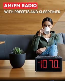 Digital Alarm Clock Radio with AM/FM Radio, Presets, Dual Alarms, Weekday / Weekend Alarm, Snooze, Sleep Timer, Dimmable Red LED Screen for Bedrooms, living rooms, kitchens, offices, etc (Red)