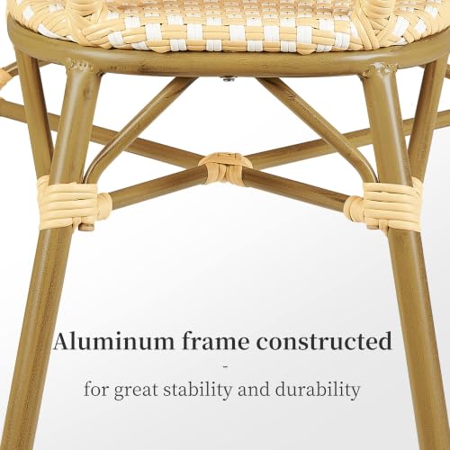 Image of PURPLE LEAF French Bistro Chairs with Arms Set of 4, Bamboo Finish, Yellow