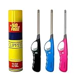 UR CHOICE 3-Pack BBQ Refillable Multicolour Safety Candle Fire Lighters with Free Clipper Gas Refill Bottle | Outdoor BBQ Essentials