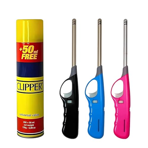 UR CHOICE 3-Pack BBQ Refillable Multicolour Safety Candle Fire Lighters with Free Clipper Gas Refill Bottle | Outdoor BBQ Essentials