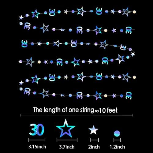 Rose Gold 30th Birthday Garland Rose Gold 30 Circle Dot Twinkle Star Streamer Hanging Bunting Banner Backdrop for Her 30 Years Old Birthday Party Decorations 30 Feet image 3
