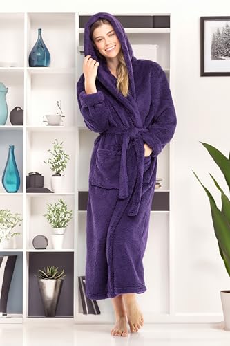 Image of Alexander Del Rossa Womens Fluffy, Fuzzy Robe for Women,Women's Long Hooded Robes, Plus Size