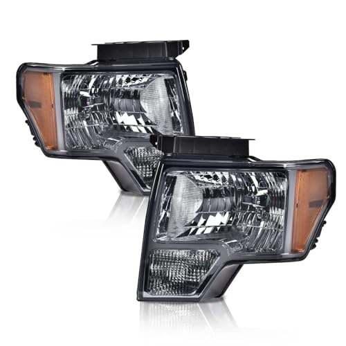 PIT66 Headlight Assembly Compatible with 2009 2010 2011 2012 2013 2014 Ford F150 Smoky Lens Clear Housing Amber Reflector, Headlamp Front Light Basic