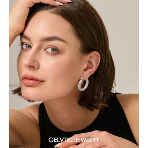 Rhinestone Hoop Earrings for Women Trendy Prom Silver/Gold Chunky Hoops Earring 18K Gold Plated 925 Sterling Silver Post, Sparkling CZ Zirconia Jewelry Gifts2