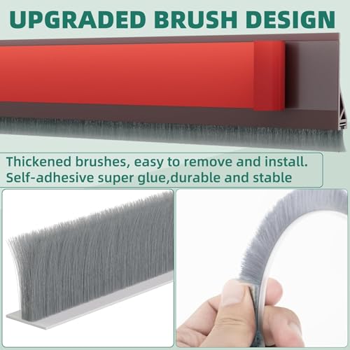 Image of URBANMONK 2-Pack Door Bottom Sealing Strip with Brush | Self Adhesive Door Gap Filler Rubber with | Bottom Sealing Strip Guard | Protector from Cockroach, Insect, Bugs, Air & Dust | Grey