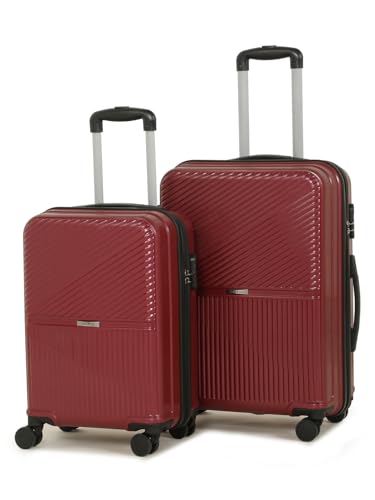 Image of Teakwood Set of 2 8 Wheels Trolley Bag, Hard Cabin with Zipper Closure, Adjustable Push Button & Cross Side Strap, Number Lock System 360 Degree (Set of 2, Maroon)