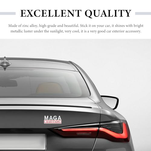 Image of MAGA Edition Car Emblem, 3D Raised Full Metal Badge Decal MAGA Personality Labels, Strong Adhesive Exterior Auto Body Decoration Embossed Sticker for Car Truck SUV (Silver & Red)