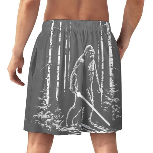 Sasquatch Bigfootw with Laser Swords Men's Pajama Shorts Elastic Waistband Beach Shorts Soft Sleep Lounge Pants with Pockets2