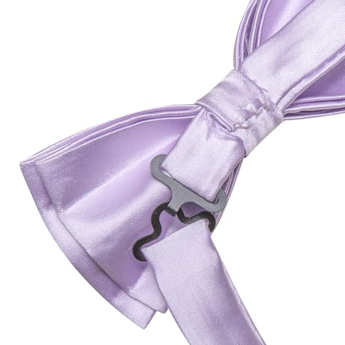Image of Hi-Tie Pre-Tied Bowties for Men Silk Bow Ties and Pocket Square Cufflinks Set Mens Wedding Party Formal,Light Purple
