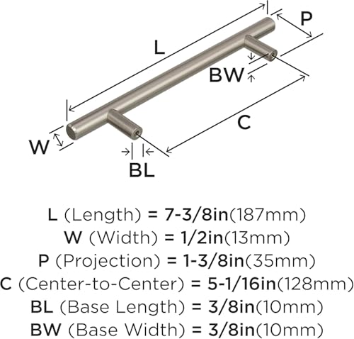 Image of Amerock 10 Pack 5-1 /16 inch Bar Pulls Sterling Nickel Drawer Pull | 5-1 /16 inch (128mm) Center-to-Center Mounting Distance and 7-3 /8 inches Overall Length, Durable Carbon Steel Cabinet Hardware