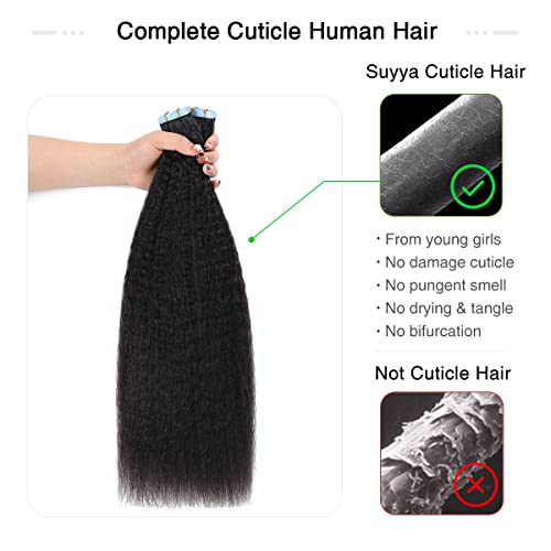 Image of SUYYA Kinky Straight Tape In Hair Extensions Human Hair 14 Inch Jet Black