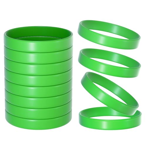Image of Morcheiong 12 Pieces Silicone Bracelets- Green Color Blank Rubber Wristbands for Adults Teen Party Favors