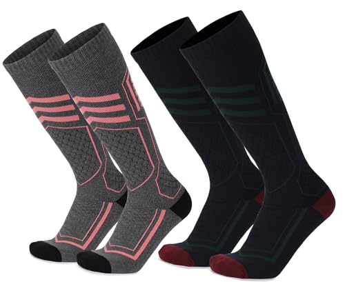 2 Pairs Merino Wool Ski Socks for Men Women, Thick Winter Warm Skiing Socks for Skiing,Hiking,Cysing