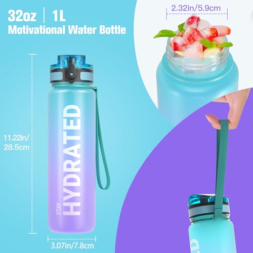Image of Sahara Sailor Water Bottle 32 oz, Motivational Water Bottle with Times Reminder to Encourage Drinking, Small Leakproof BAP Free Tritan Water Jug for Sports at School Gym, Come with Cleaning Brush (Galaxy Magic)