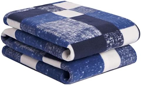 Dreamscene Winter Check Fleece Blanket Super Soft Warm Cosy Sofa Bed Picnic Garden Throw Over, Plaid Tartan Navy Blue - 50" x 60" inch