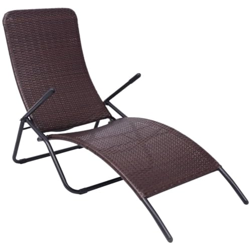 Helloshop26 Transat Chaise Longue Bain de Soleil lit de Jardin terrasse Meuble d'extérieur 61 x 147 x 95 cm Pliable rotin synthétique Marron 02_0012883