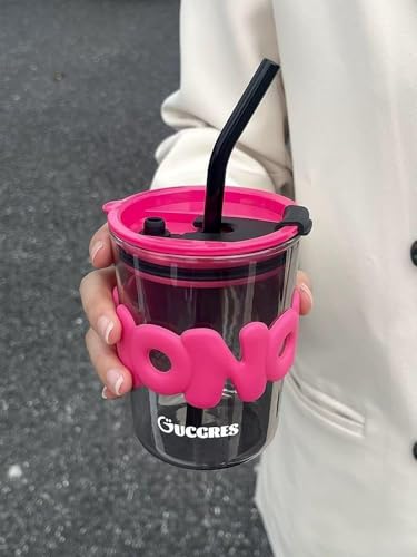 Image of Glass Sipper Tumbler with Straw (Set of 2) | 350ml Stylish Cup for Cold & Hot Drinks | Reusable Travel Mug for Office, Gym, Home