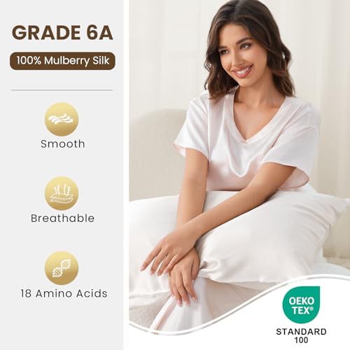 Image of THXSILK 100% Pure Mulberry Silk Pillowcase for Hair and Skin, 25 Momme Grade 6A+ Mulberry Silk, Durable, Soft and Breathable Silk Pillow Case (King 20 inchx36 inch, White)