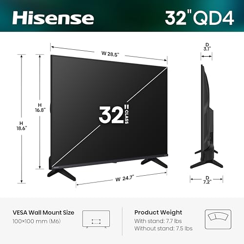 Image of Hisense 32-Inch Class QD4SR Series Hi-QLED HD Smart Roku TV (32QD4HSR, 2026 Model) - Hi-QLED Color, Dolby Audio, Compatible with Alexa, Full Array LED, Slim Bezel Design
