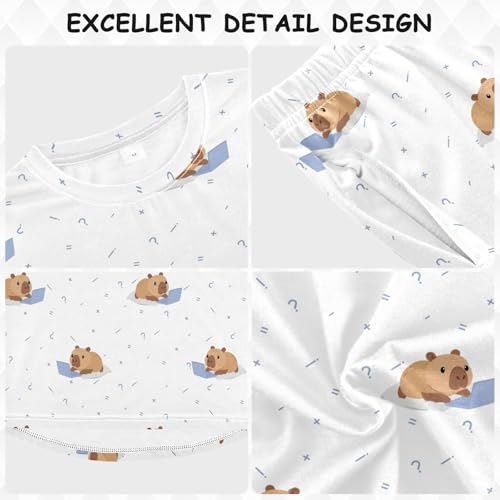 Pajama Set Long Sleeve for Boys & Girls,Capybara Laptop Blue Kid's Soft Sleepwear Crewneck Loungewear 2 Piece PJ Underwear Set 4T3