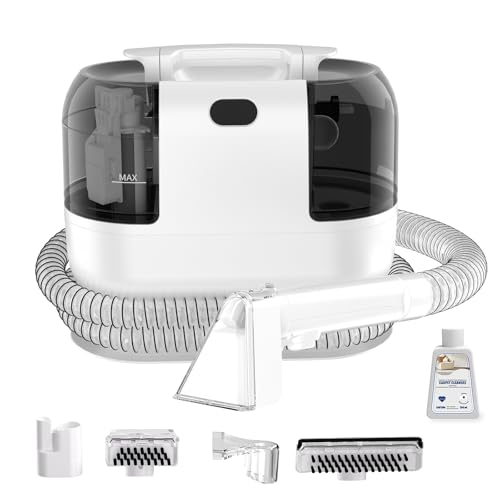 Shampouineuse Canapé Tissu, Nettoyeur Tapis et Moquettes 18 kPa, Moteur 500W, Double Réservoir, Tuyau & Cordon Long, Compact Portable, Nettoyeur pour...