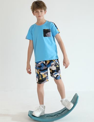 Image of mksodopy Boys Summer Outfit Set 2 Piece T Shirt and Camo Shorts Casual Clothes for Little Big Boys 5-16