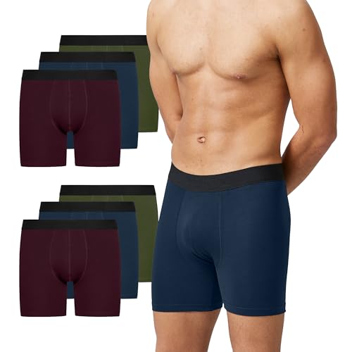 Snocks Lange Boxershorts Herren ohne Logo (6er Pack) - Bio-Baumwolle, atmungsaktiv, kein juckendes Etikett & komfortabler Bund - Unterhosen Männer Gr. 2XL - Mix (Rot/Olive/Blau) 1