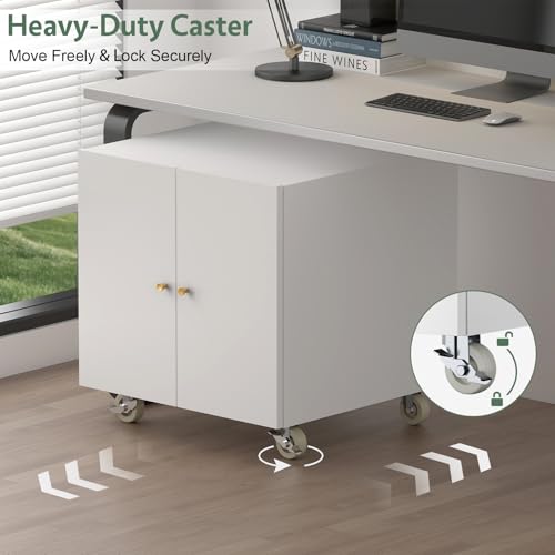 Image of Metal Printer Stand, Rolling Table for Printers, Large Printers Table with Storage, Office Printer Stand for Copier, Fax, Heavy Duty Stands with Shelf for School, Workplace, White