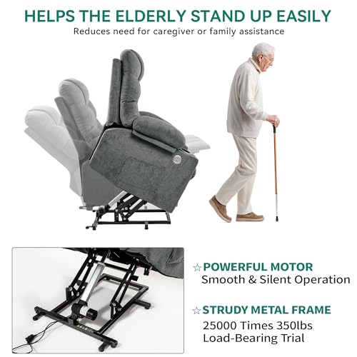 DWVO Power Lift Recliner Chair with Massage & Heat, Modern Fabric Recliner Chair, Spacious Fabric Seat, USB Ports, Cup Holders & Remote Control for Living Room, Dark Gray