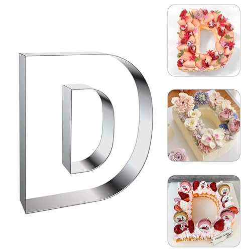 ZADE 8 Inch Alphabet D Cake Mousse Mold 304 Stainless Steel Large Size Letter Alphabet Tiramisu Cheesecake Mold Bakeware 3D Cake Dessert Baking Pan for DIY Birthday Wedding Party