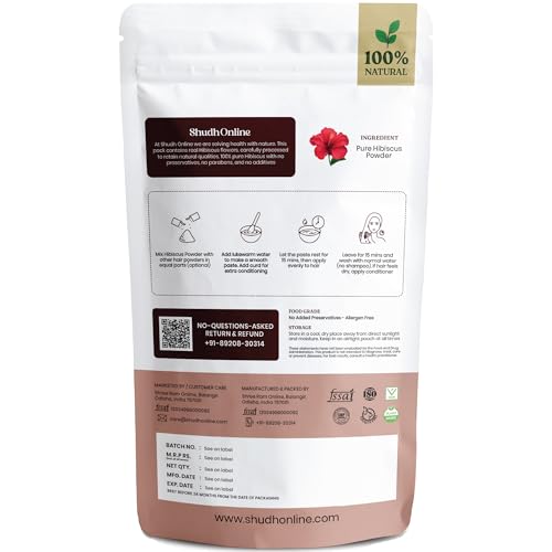 Image of Shudh Online Organic Hibiscus Powder for hair And Eating (100 Grams), Gudhal ke phool ka powder, Dry Hibiscus Tea, Jaswand, Jasud, Rosa sinensis