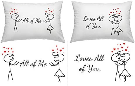 Orchid & Ivy All of Me Loves All of You Couples Pillowcases - Romantic His and Hers Gifts for Valentines Day, Anniversary, Christmas, Long Distance Relationship - Boyfriend Girlfriend Gifts
