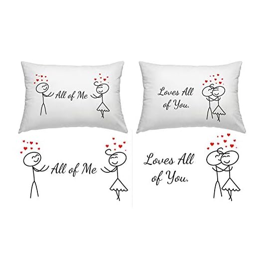 Orchid & Ivy All of Me Loves All of You Couples Pillowcases - Romantic His and Hers Gifts for Valentines Day, Anniversary, Christmas, Long Distance Relationship - Boyfriend Girlfriend Gifts