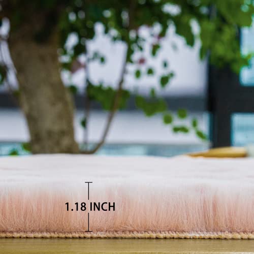Pink Fuzzy Faux Washable Fluffy Fur Area Rugs for Living Room Cute Small Furry Rugs for Bedroom Kids Rug 2x3 Rug Girls Nursery Rug Rectange Rugs