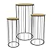 Macetero de madera y metal, color negro, juego de 3 unidades, soporte para plantas, macetas, macetas, taburetes, redondo