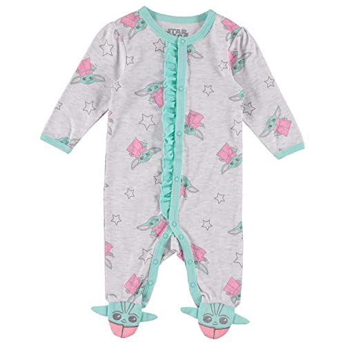 Image of STAR WARS Baby Yoda Baby Girls Footie Pajamas - Newborn Sleeper - Baby Pajamas One Piece