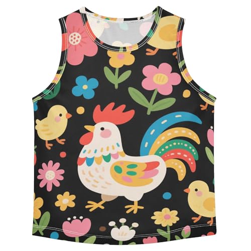 JUNZAN Rooster Chicken Tank Top for Boys Sleeveless Toddler Vest Athletic Shirt for Outdoor Beach Fitness Work Out 3T