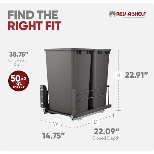 Image of Rev-A-Shelf Double Pullout Trash Can w /Soft-Close Slides, 14.5 inch Min Opening