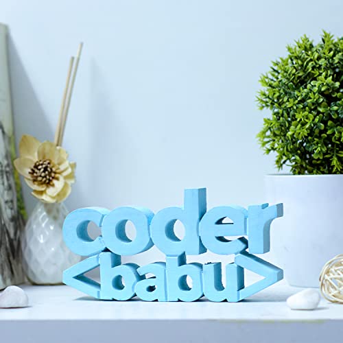 Image of NUKKAD TALES Coder Babu Blue Quirky Showpiece Decorative Items for Study Table for Students Decoration Items for Office Table Birthday Gift Items Gift for Coder for Techie (8 X 3.79 Inch)