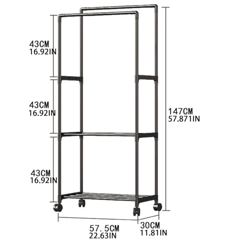 Portant à vêtements sur roulettes robuste pour remplacer une armoire encombrante de chambre