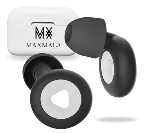 MAXMALA ® Tapones Oidos Reduccion Cancelacion Ruido Dormir anti ronquidos. Reduce sonido 35dB. Protección auditiva suave y reutilizable uso en concierto, deporte + estuche con 3 tallas (S-M-L) (NEGRO)