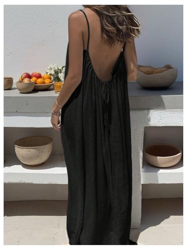 Image of MakeMeChic Women's Summer Flowy Maxi Dresses Vacation Spaghetti Strap Sleeveless Backless Dress
