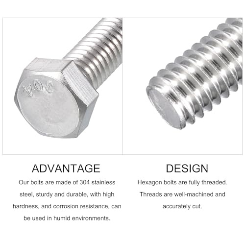 Image of METALLIXITY Hex Head Bolts (5 /16-18 x 4-1 /2 inch) 6Pcs, 304 Stainless Steel 18-8, Fully Threaded, External Hex Drive, Plain Finish, Hex Head Screw Bolt, Silver