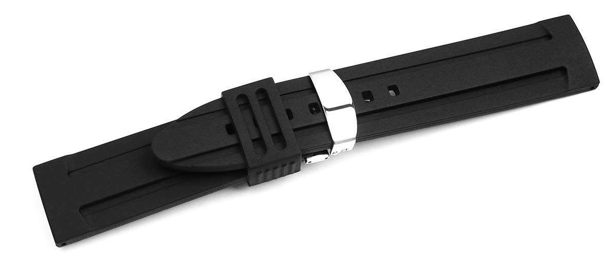 EwatchAccessories 22mm Black Silicone Rubber Silver Deployment Buckle Clasp Diver Watch Band Strap| Thick Comfortable Heavy Duty Wrist Strap for Men and Women (B08CTDNWDJ) Amazon Price History, Amazon Price Tracker